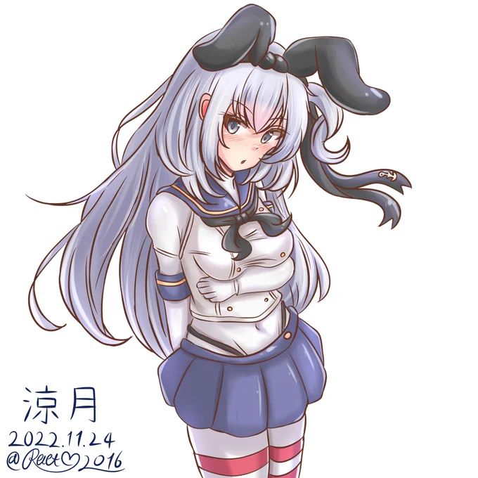 全身白タイツと島風服を着てる涼月ちゃんです。#艦これ版深夜の真剣お絵描き60分一本勝負  #涼月#艦これ版真剣お絵描き60分一本勝負_20221124 