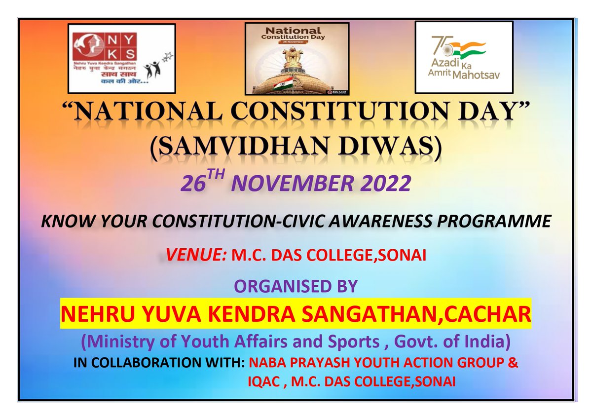 nykcachar's tweet photo. Celebration of National Constitution Day (Samvidhan Diwas) on 26th November 2022
#KnowYourConstitution #ConstitutionDay #SamvidhanDiwas 

@YASMinistry @Inkhuanguang_RD @Nyksindia https://t.co/5edLcpUAbw