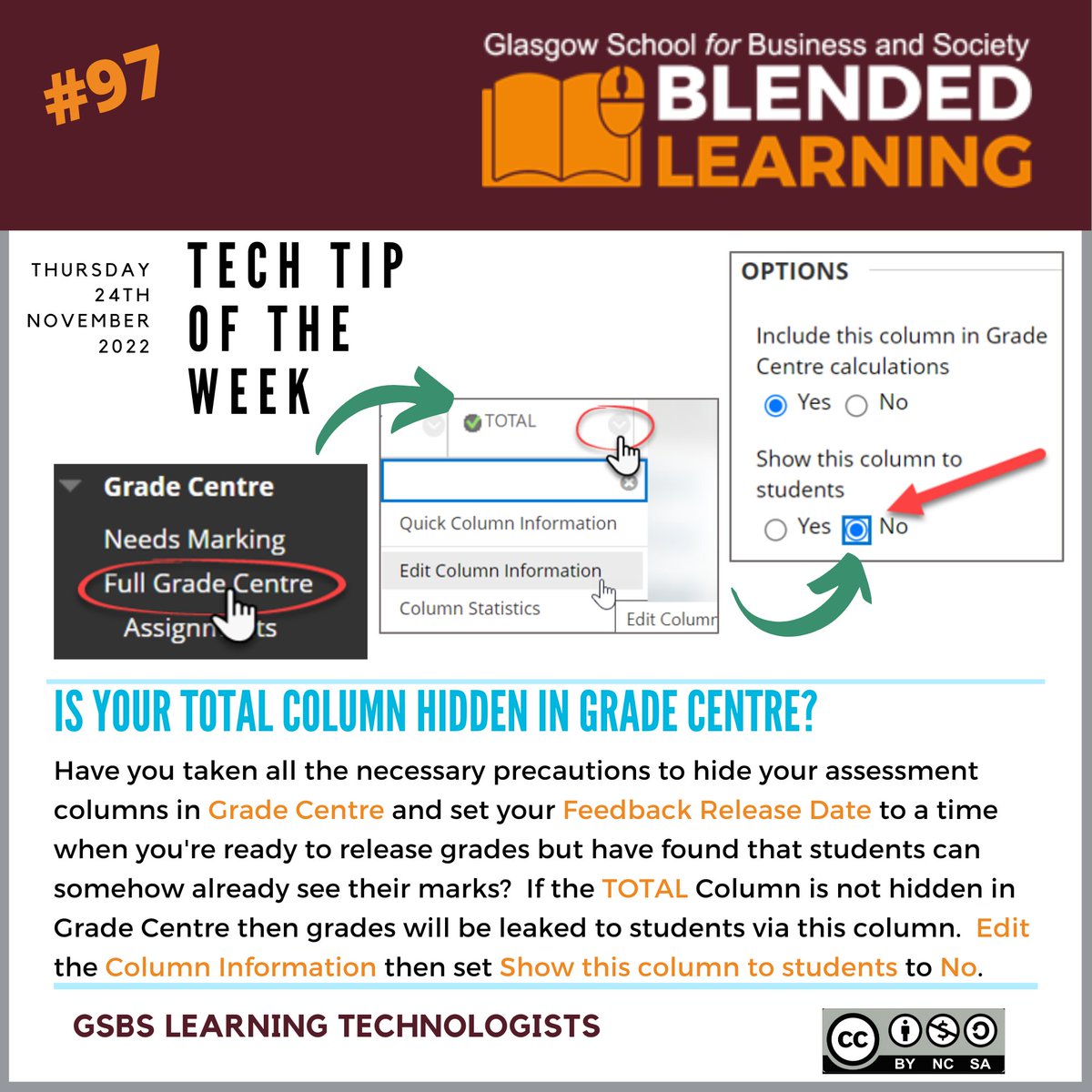 GSBS learntech (@gsbslearntech) on Twitter photo Have your <a href="/GCU_GSBS/">Glasgow Caledonian University GSBS</a> students seen their grades although you're not yet ready to release marks? Check out this weeks #GSBSTTotW Have your <a href="/GCU_GSBS/">Glasgow Caledonian University GSBS</a> students seen their grades although you're not yet ready to release marks? Check out this weeks #GSBSTTotW