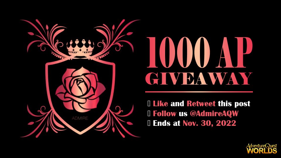 AdmireAQW's tweet photo. 1x 1,000 Artix Points Giveaway‼️

Mechanics:
¬Follow @AdmireAQW
¬Like &amp; Retweet 

Draw date: November 30, 2022. https://t.co/7rUN5BATOi