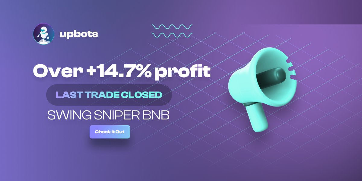 ... and we are on a roll!

Another outstanding performance coming up💪

Swing Sniper $BNB bot made +14.7% profit in the latest trade!📈

Next.upbots.com is your solution for 🐂 and 🧸market!

#crypto #trading #bitcoin $BTC $ETH $SHIB $DOGE and more available!