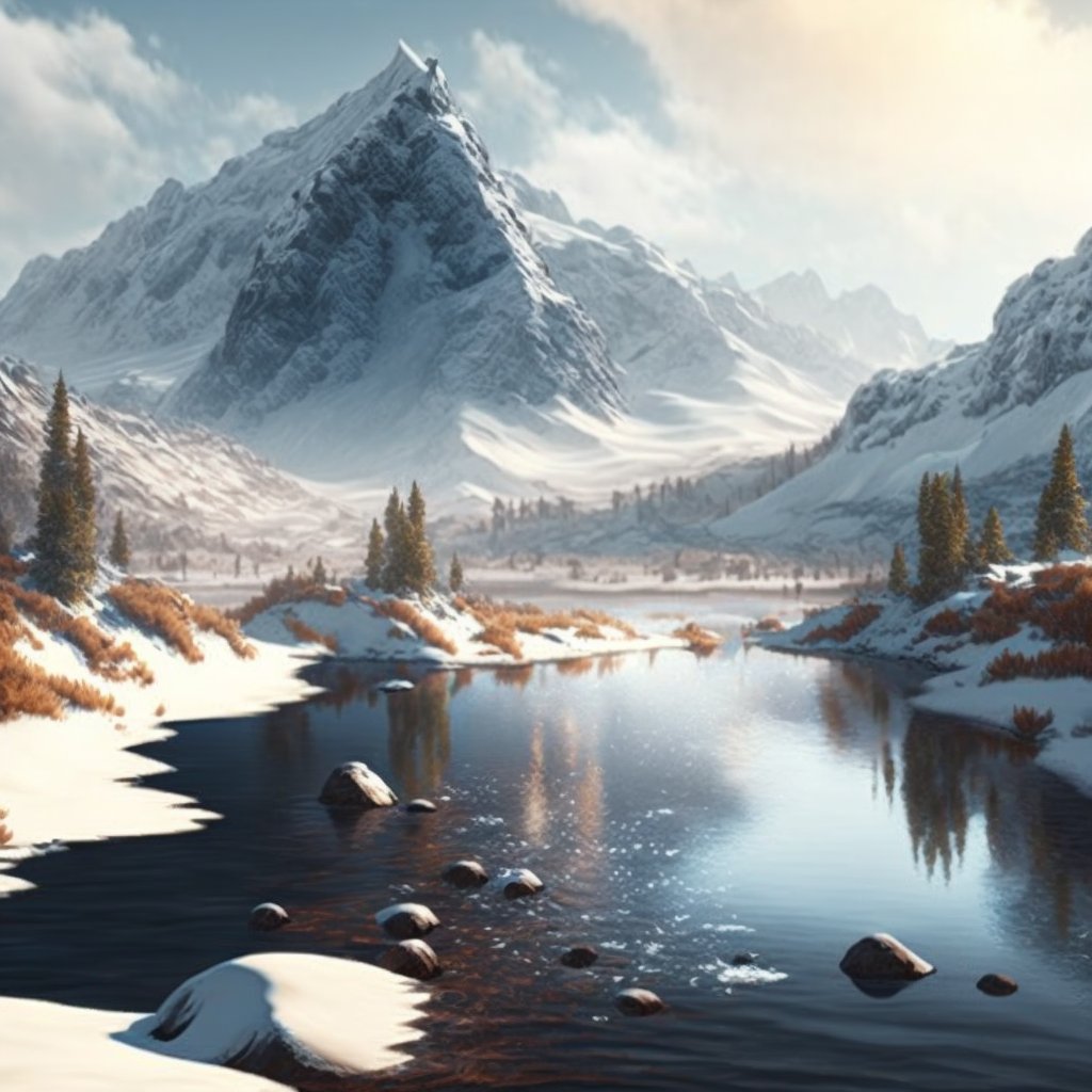 PicturesBeyond's tweet photo. Snowy mountain with a river nearside 😊

#snow #mountain #aiart #midjourney #midjourneyart #river https://t.co/PWXb4YSat2