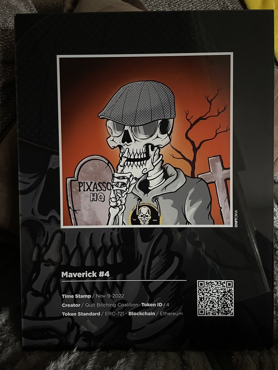 Received this badass acrylic piece by <a href="/Nft_Crax/">NFT-CRAX</a> of my <a href="/QuitBitchingCo/">Quit Bitching Coalition</a> maverick NFT. Absolutely love it LFG! 🔥🙏🏻💀