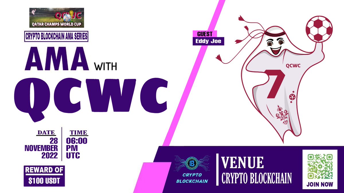 Blockchain_Ep's tweet photo. We're pleased to announce our next #AMA with "QCWC" on 28 November ,2022 at 6 PM UTC.

VOICE AMA

Rewards Pool: $100 USDT

Venue: https://t.co/xn9fv3d9pK

⚠️Rules:
1⃣ Follow: @crypto_bcg &amp; @QATARCHAMPSWC
2⃣ Must Like &amp; RT
3⃣ Comment Your Questions &amp;
Follow Project Twitter. https://t.co/EZpqII4bmF