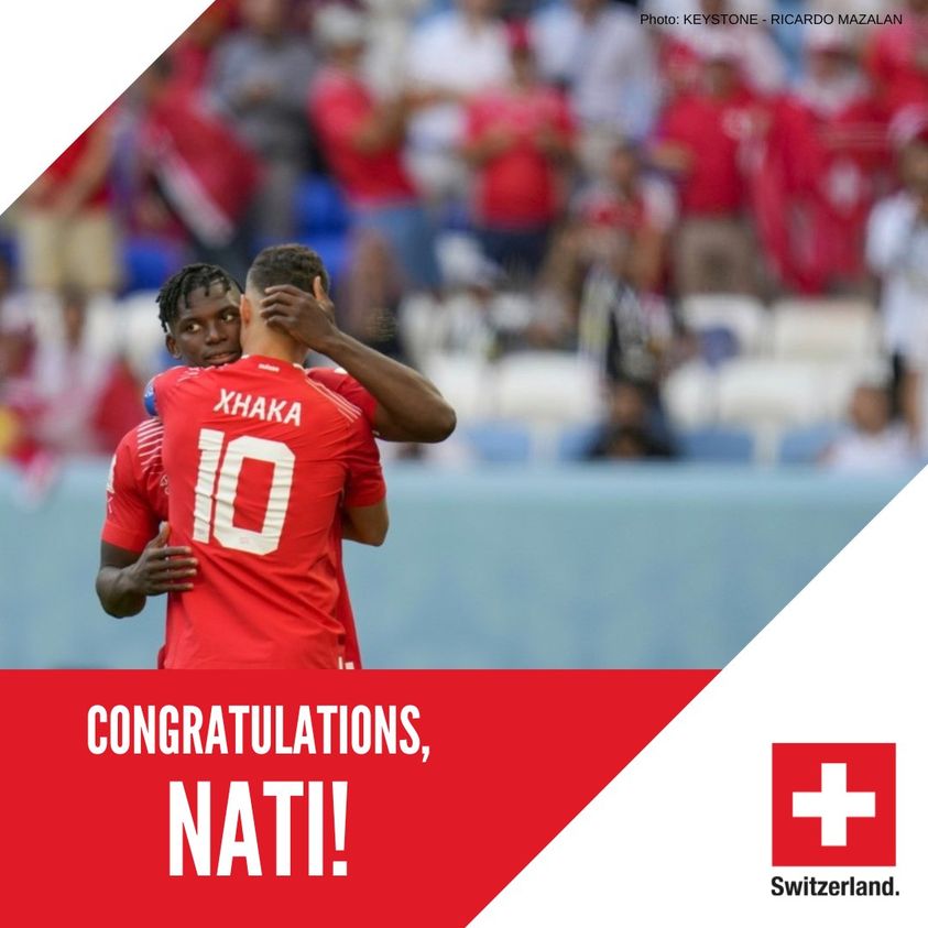 3 POINTS POUR LA SUISSE.

La🇨🇭 a obtenu aujourd'hui une victoire de 1-0 contre le🇨🇲. Une victoire qui nous a été offerte par Breel Embolo qui est d'origine Camerounaise.Nous poursuivons notre progression dans la compétition avec la prochaine rencontre contre le 🇧🇷 le 28 novembre.