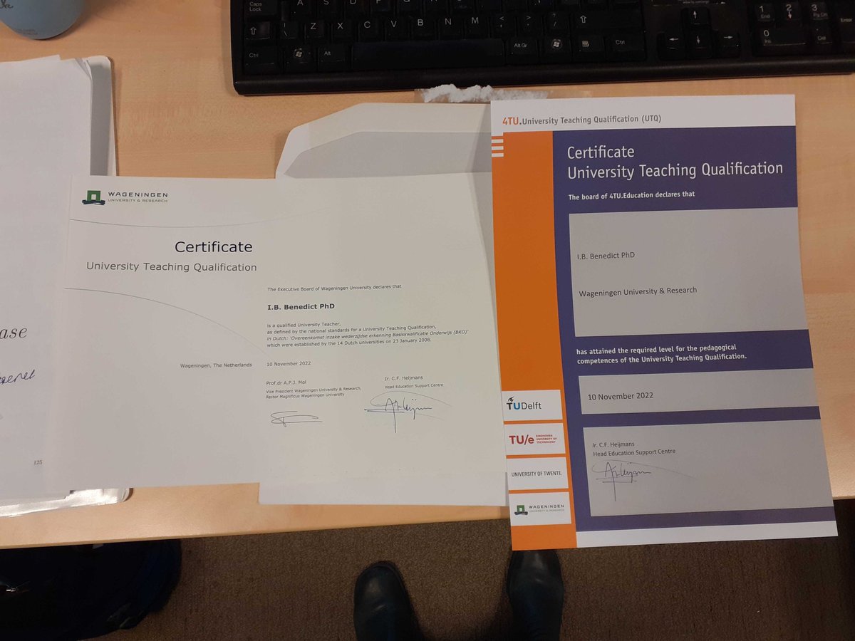 Arrived today, my university teaching qualification certificate! 🥳After 1.5 years of following courses and reflecting on how to lecture, grade, supervise and create alignment in courses, now moving along as a certified teacher 👩‍🏫😃