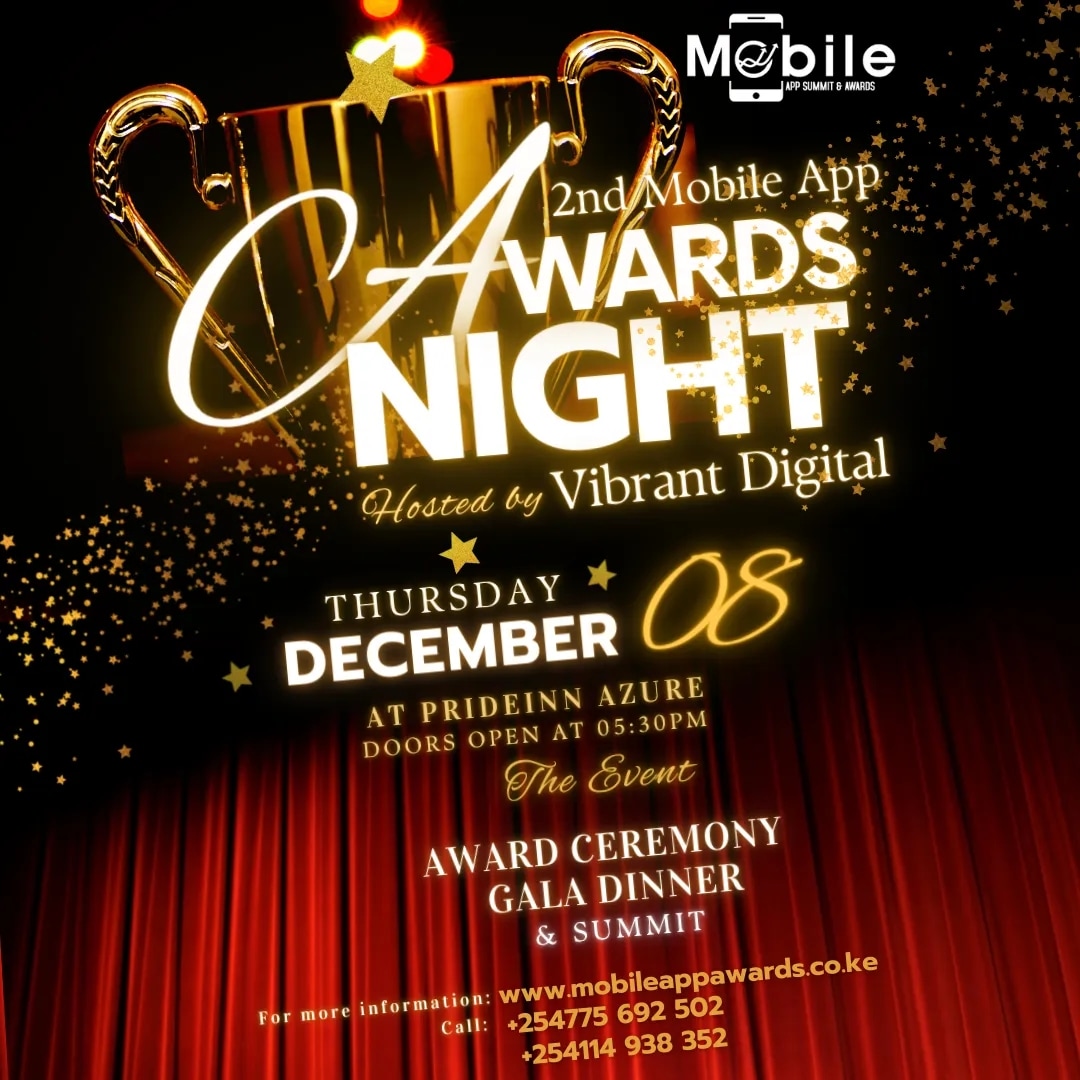 meawardske's tweet photo. DO NOT MISS OUT. Book your tickets for the GALA DINNER here https://t.co/6WCs3R7HwL to attend the GALLA DINNER & Award Ceremony that will go down on 8th December 2022 at Prideinn Azure, Westlands, Nairobi. #MobileAppAwards2022 #MobileApps #mobilesummit https://t.co/WowTpNRFvn