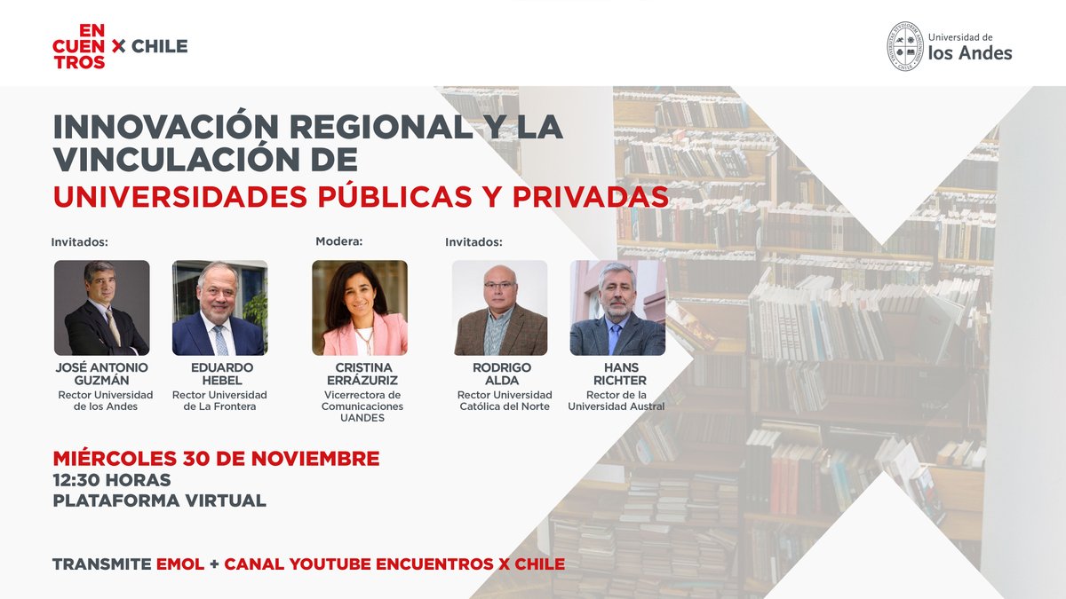 EncuentrosxCL's tweet photo. En #EncuentrosxChile nuestros expertos dialogarán sobre cómo las alianzas entre universidades privadas y públicas y el desarrollo de la innovación ha impactado de forma positiva en la sociedad.
Te esperamos en nuestro canal de YouTube.
https://t.co/8kj0sXp0Gx https://t.co/WFxJ4uWb9l
