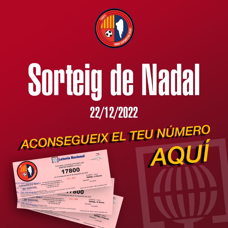 UEO1921's tweet photo. 💳🎄

𝙇𝙊𝙏𝙀𝙍𝙄𝘼 𝘿𝙀 𝙉𝘼𝘿𝘼𝙇

Ja tenim disponible el número habitual de la Unió Esportiva Olot: 1️⃣7️⃣8️⃣0️⃣0️⃣

📍 Punts de venda:

🔹 Botiga Integra-UEO
🔹 @atnbarestaurant
🔹 Botigues #Manxa
🔹 Bar #ElMorrot 
🔹 El Fesolaire Petit (Plaça Mercat)

#JuntsMésAmunt #femclub https://t.co/WyNGcDb4sV