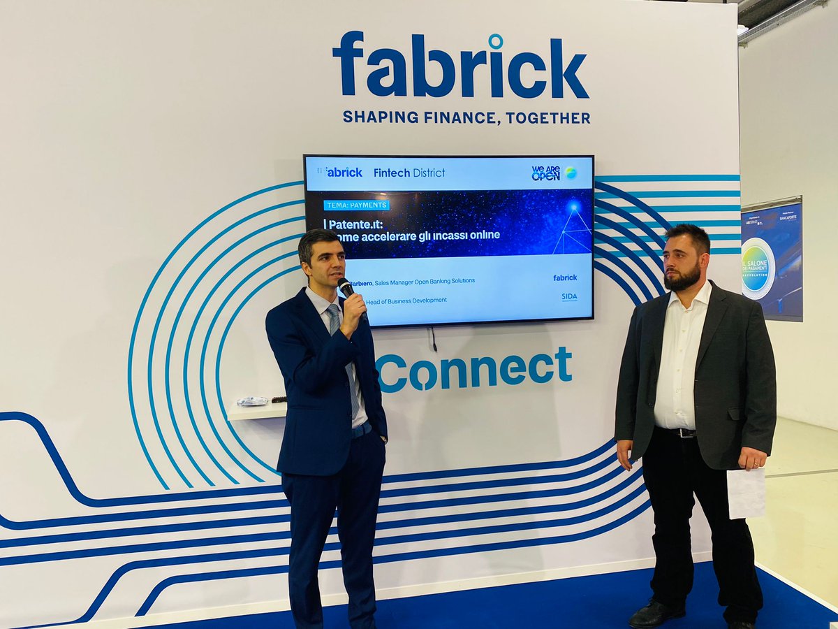 Fabrick (@fabrickplatform) on Twitter photo "Le sfide e le opportunità che l’#OpenBanking offre al settore delle autoscuole: nuovi modelli di business, maggiore fidelizzazione, accelerazione del processo di digitalizzazione."
Marco Filippi, Head of Business Development, Patente.it
<a href="/Payvolution/">Il Salone dei Pagamenti</a> #weareopen22 "Le sfide e le opportunità che l’#OpenBanking offre al settore delle autoscuole: nuovi modelli di business, maggiore fidelizzazione, accelerazione del processo di digitalizzazione."
Marco Filippi, Head of Business Development, Patente.it
<a href="/Payvolution/">Il Salone dei Pagamenti</a> #weareopen22