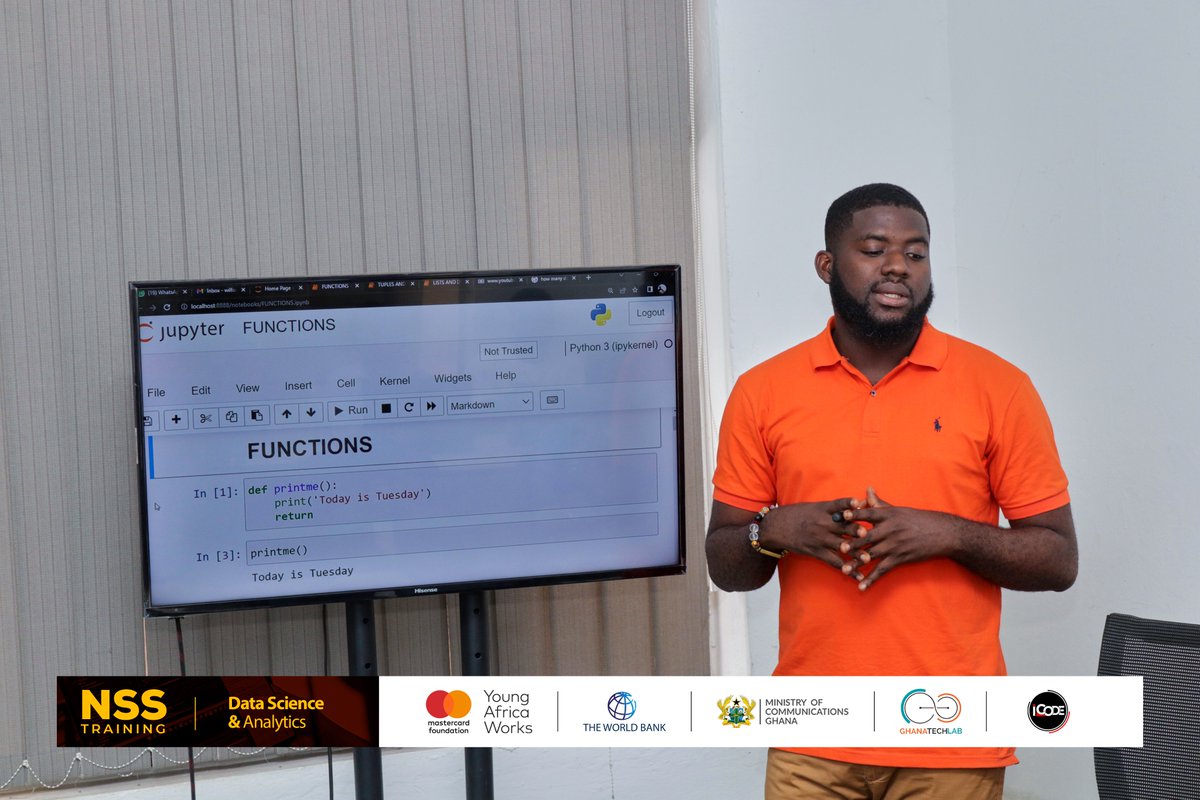 icodeteam's tweet photo. Today trainees looked at how to create functions in python, call and use them. Again they also looked at how to use global and local variables in relation to functions.

#icodegh #icodeimpact #gtl #PaSE #NSS #datascience https://t.co/XHRfVIPGJe