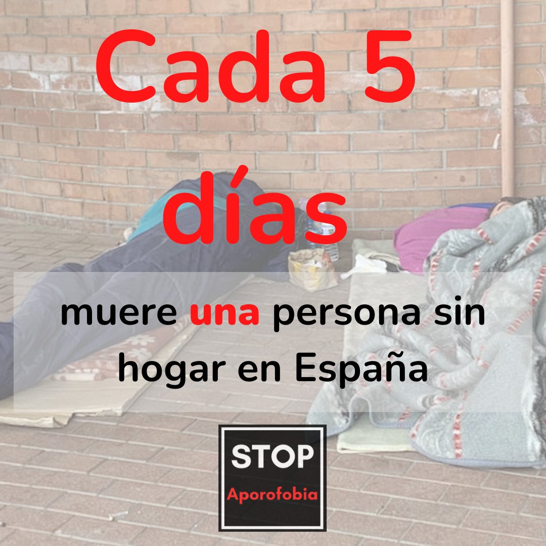 stopaporofobia's tweet photo. Cada 5 dias muere una persona sin hogar en España y sobre todo durante el periodo de invierno.

STOP APOROFOBIA https://t.co/C3yMsj7cnR