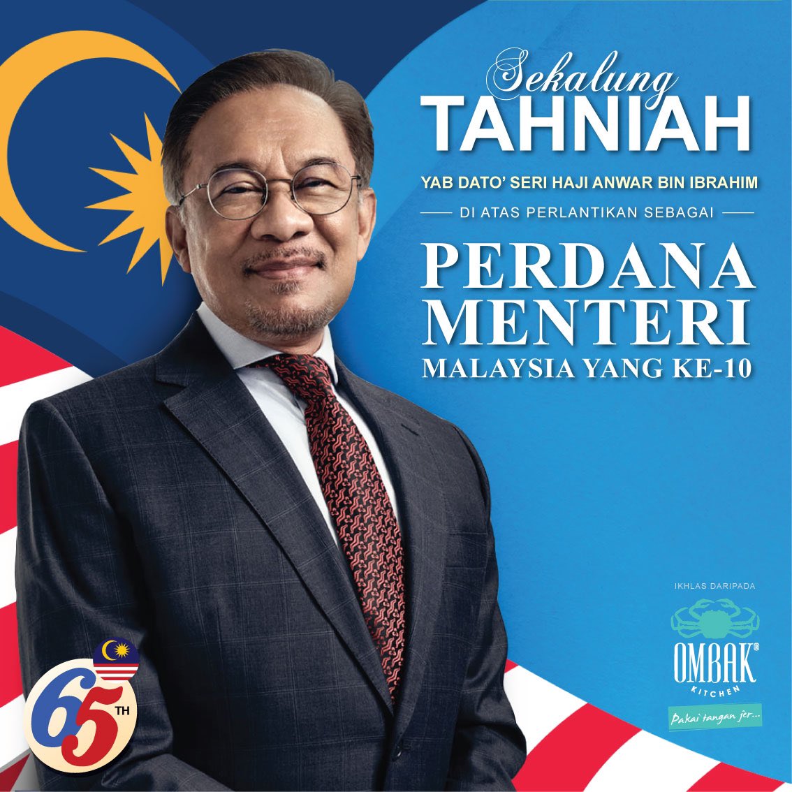 ombakkitchen's tweet photo. Setinggi-tinggi ucapan tahniah kepada YAB Dato’ Seri Haji Anwar bin Ibrahim atas pelantikan sebagai Perdana Menteri ke-10 berkuatkuasa mulai 24 November 2022. @anwaribrahim ❤️ https://t.co/u95voEPExk