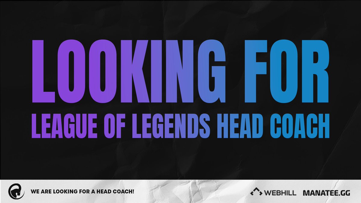 🔔LF League of Legends Head Coach🔔

We are looking for a #LeagueOfLegends head coach to complete our staff team!

Are you interested in this position?📩DM us for more info!

Likes ❤️and retweets 🔁are appreciated!