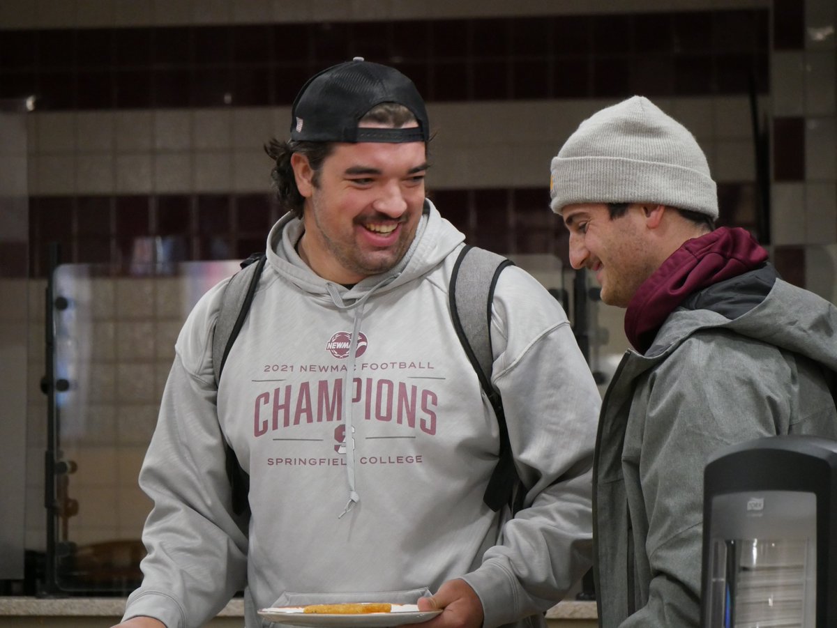 SC_Pride's tweet photo. A Thanksgiving breakfast to remember for our #SpringfieldCollege football program as @FrankRossi joined us in Cheney for a live on-campus broadcast of @D3FBHuddle! #d3fb https://t.co/4FXgZFo1AL