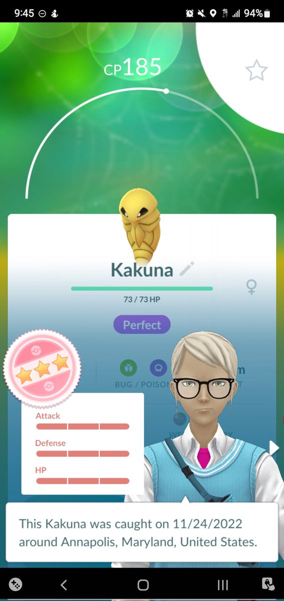 LadyDi1002's tweet photo. Love it when research gives me a #Hundo. I didn't realize it until I was checking. Yaaaaz
#ResearchReward
#Hundo
#PerfectKakuna
#PokémonGO https://t.co/e1VTzp05km