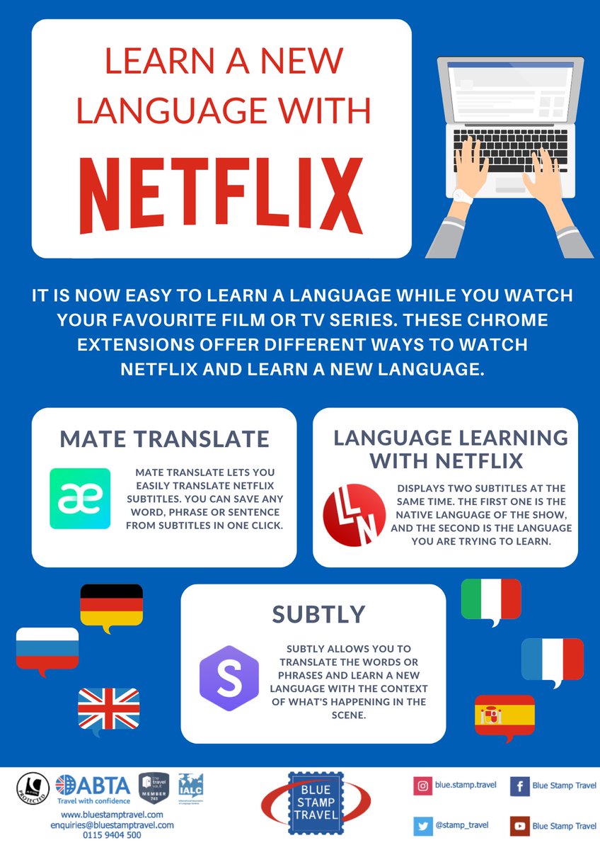 stamp_travel's tweet photo. Here are 3 Chrome extensions that can help language learners:
#MFL #Netflix #LanguageLearning #mfltwitterati #langchat #edutwitter #mflchat https://t.co/m790x5aWiA