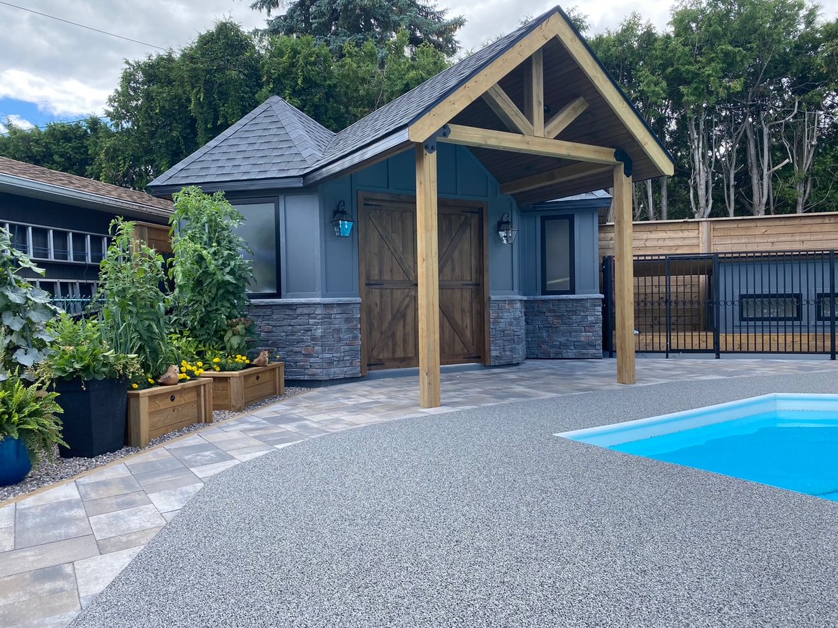 _safescapes's tweet photo. A stunning look at our Eclipse Grey! Captivating contrast alongside the tile interlock and custom built shed. 
.
.
Call 1-888-662-4939
Visit us at https://t.co/wFrH75SoUb
.
.
#Pooldeck #Rubberdeck #Safetysurfacing #Rubbersurfacing #Pools #Backyardreno https://t.co/omXExE8W6Q