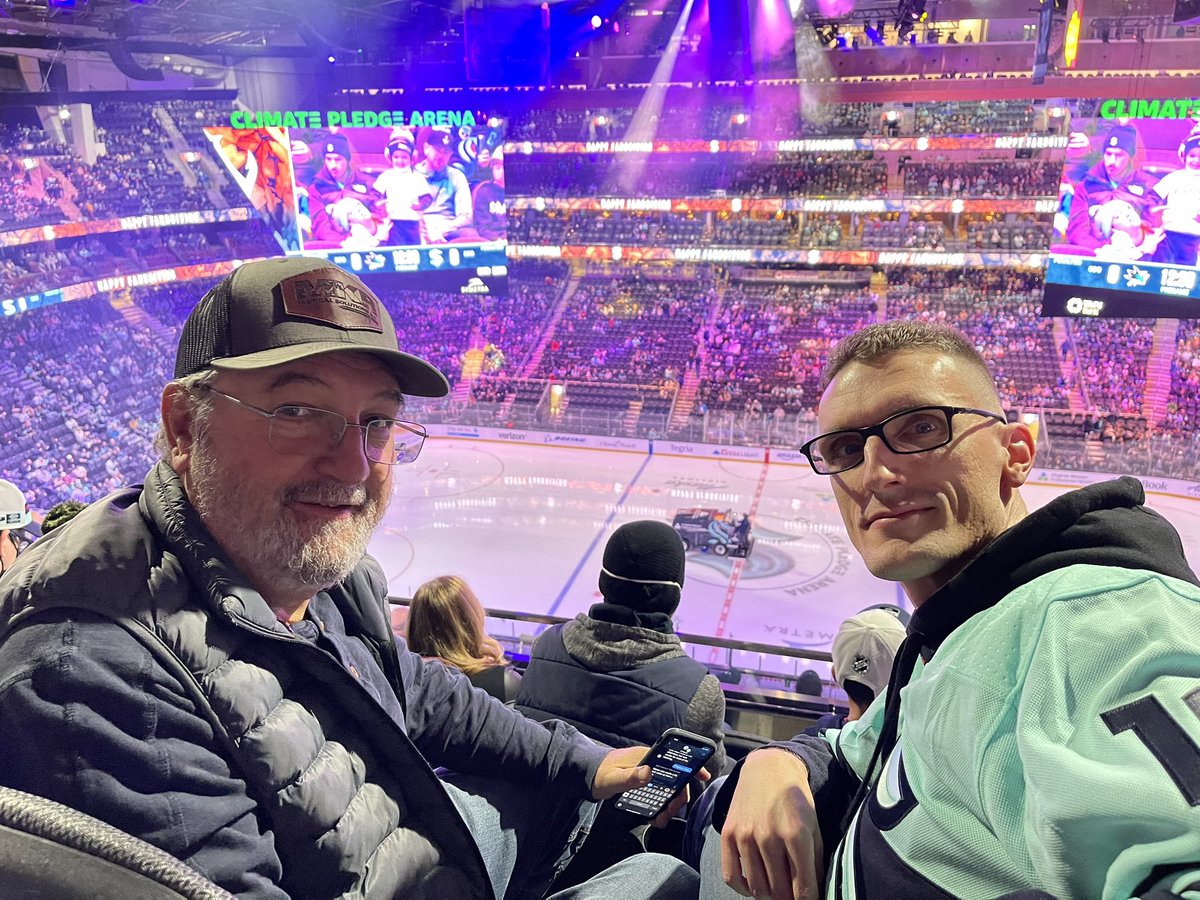 My dad’s first hockey game. I was hoping for a few Kraken goals; we got to see eight.

We even got a visit from <a href="/SEAbuoy/">Buoy</a> (no photo evidence).

Solid performance by the <a href="/SeattleKraken/">Seattle Kraken</a> last night.