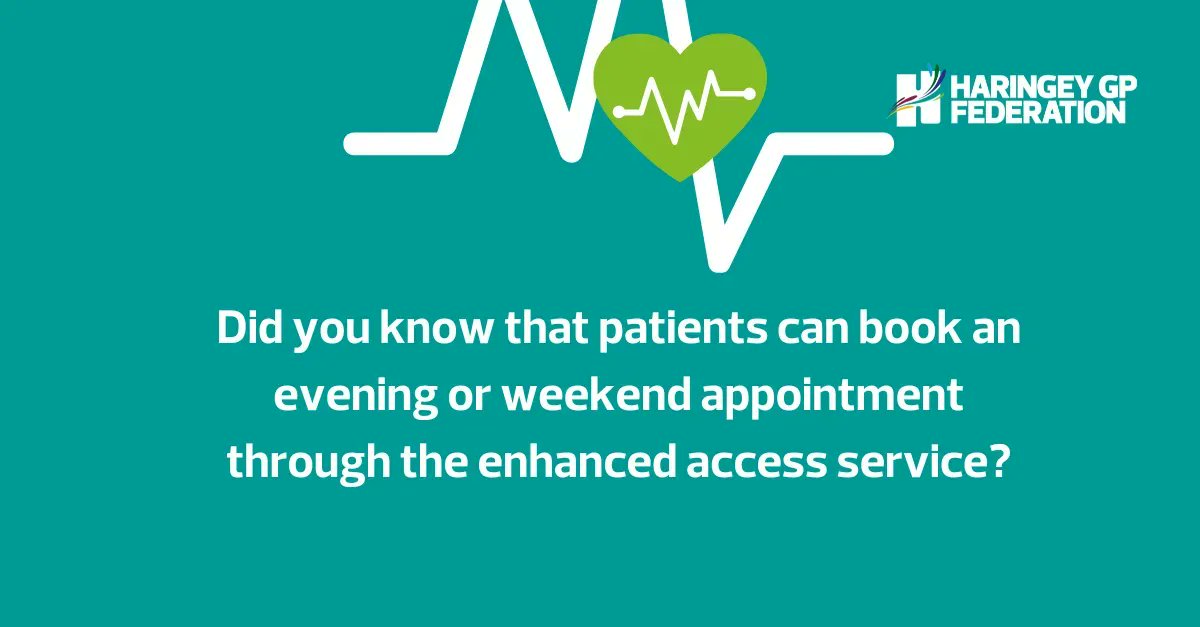 Did you know that patients in Haringey, North London can book an evening or weekend GP appointment through the Enhanced Access Service?
Patients can call direct from 6.30pm Monday – Friday, 9am on Saturday and 8am on Sunday at 0330 053 9499
Find more info: buff.ly/3hUseh7