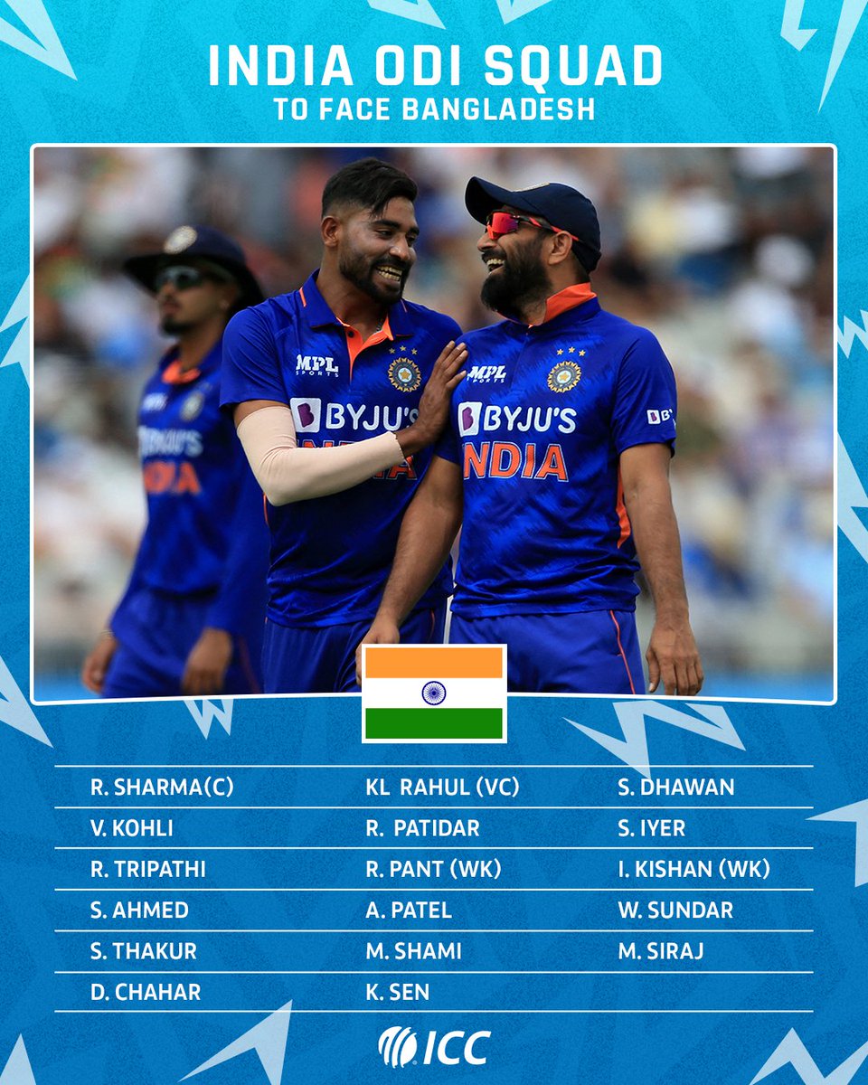 ICC's tweet photo. India announced an updated ODI squad after injury forced changes 👀

More 👉 https://t.co/hPkIdaeWwk

#BANvIND https://t.co/jFMo7ERltF