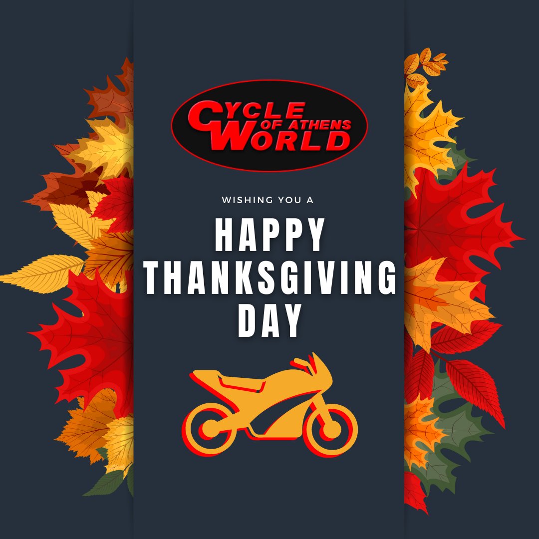 CWA_Athens's tweet photo. Happy Thanksgiving from all of us at Cycle World of Athens!

#athensga #athensgeorgia #UGA #happythanksgivingday #athensclarke #athensclarkecounty https://t.co/bRJTntN8li