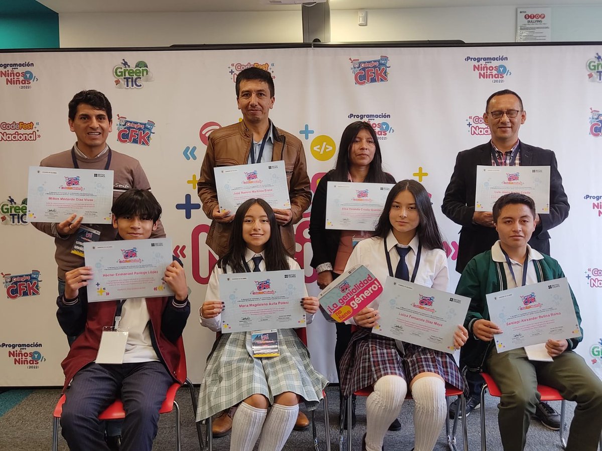 TalentoDigCol's tweet photo. ¡El #CodeFestCFK2022 🏆 oficialmente ha finalizado!
Dos niños y dos niñas de diferentes Instituciones Educativas de #Pasto que clasificaron a esta competencia pusieron a prueba sus conocimientos en pensamiento computacional 🧠 realizando un reto individual y uno grupal. https://t.co/MYROUVTNCX