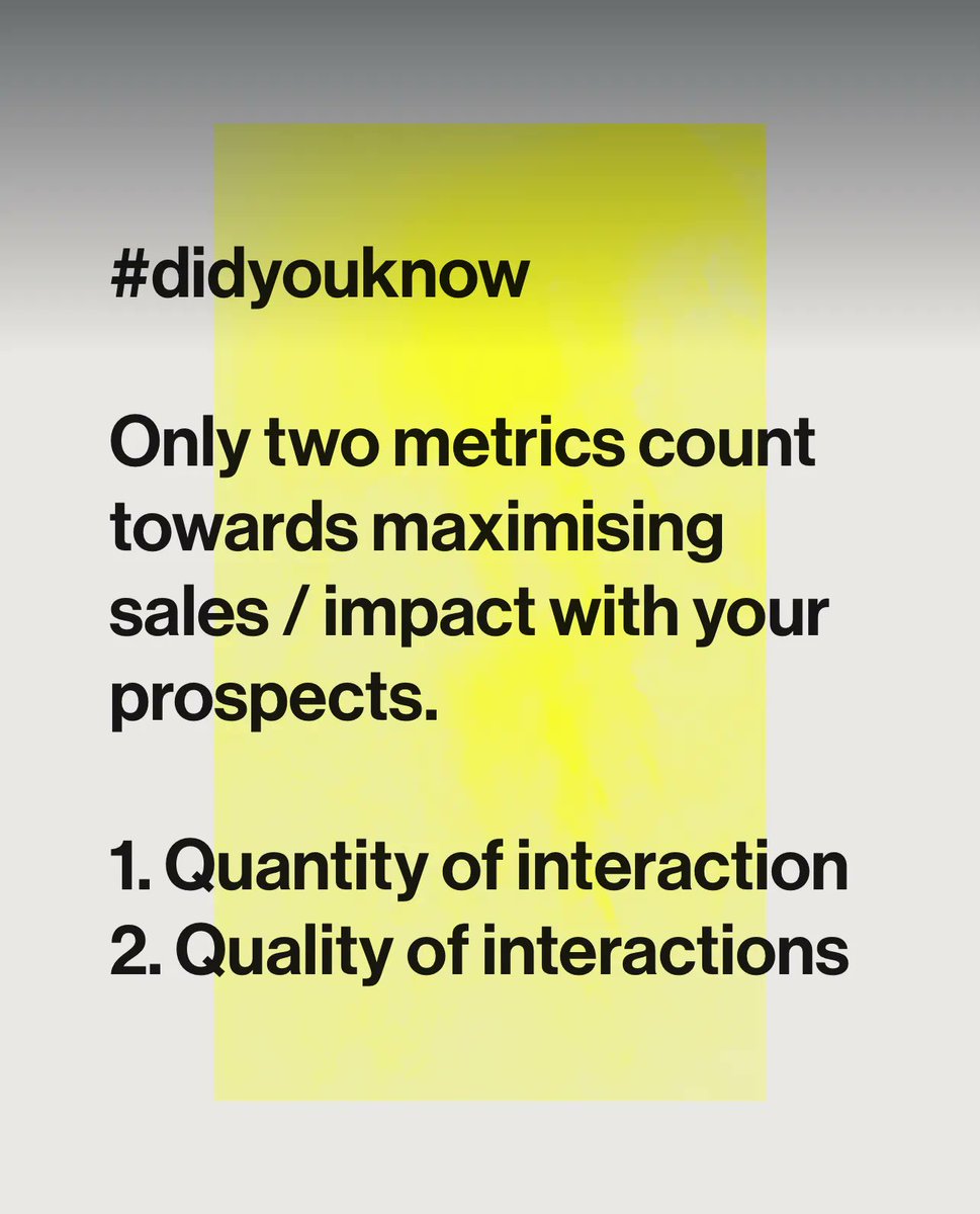 futureshift_ai's tweet photo. #didyouknow

Only two metrics count towards maximising sales / impact with your prospects.

1. Quantity of interaction
2. Quality of interactions

#salesconsulting https://t.co/YJG6edJmWK