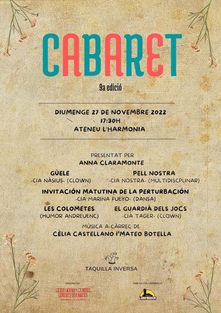 Hi ha millor pla per un diumenge que el CABARET de festa major? Nooooo!! 🥳

T'esperem el 27 de novembre a les 17:30h a l' <a href="/AteneuHarmonia/">Ateneu L'Harmonia</a> amb clowns, música i molt més! 🤡🎶
