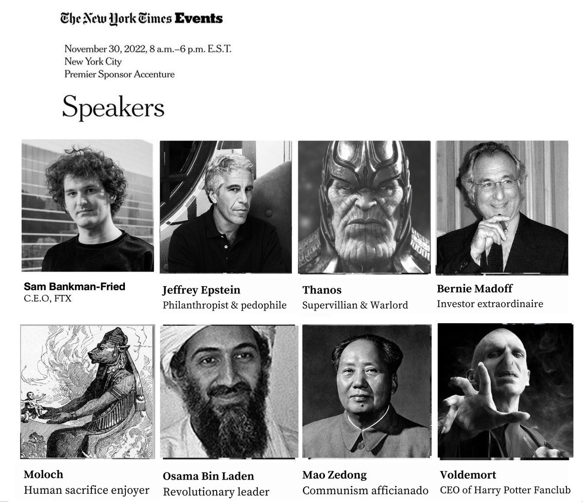Genia_XBT's tweet photo. 🚨 IMPORTANT UPDATE🚨 

Just spoke with @andrewrsorkin and the @nytimes team and it looks like they have updated the FINAL line up for the @dealbook event next week!

Some MAJOR heavy hitters were added last minute to balance out Sam's presence!

What do you guys think? https://t.co/p3JiQknDtr