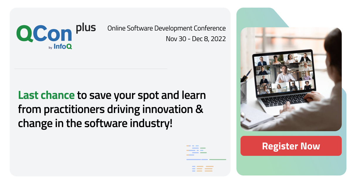 QCon's tweet photo. β° Itβs only one week until the #QConPlus online software development conference starts. Over 90+ senior #software leaders will share case studies & insights about real-world best practices and solutions in #softwaredevelopment & tech leadership with you: https://t.co/HKrPijkeGc https://t.co/tl1KIEnFyB