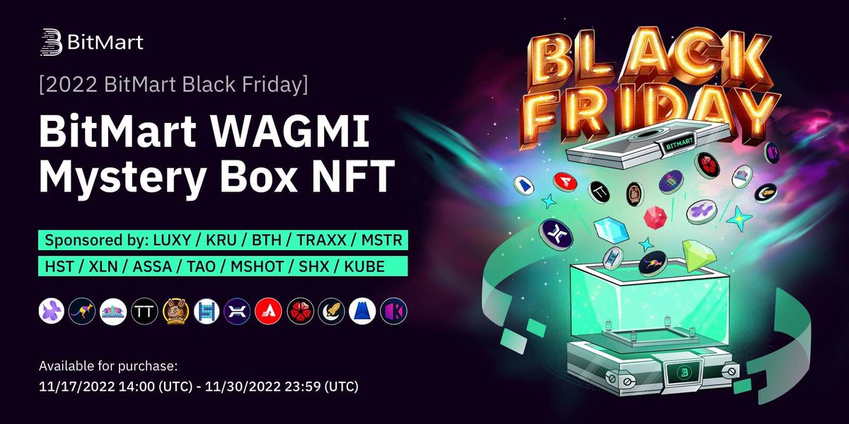 BitMartExchange's tweet photo. Thanks to all users’ enthusiasm that today's 500 new WAGMI Mystery Boxes are SOLD OUT in 5 minutes  🎉

500 new Mystery Box will be available each day at 2 PM UTC from today ⏰ 

Don't miss out on the chance to buy one &amp; receive up to 200 USDT rewards: https://t.co/b6BZOoGx9f https://t.co/UyQblL73WU