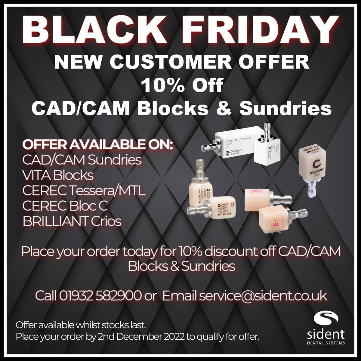 SidentDentalSys's tweet photo. ◼️ BLACK FRIDAY DEALS!! ◼️ 

Our early deals are now live!! Don't miss out on these fantastic deals - order by 2nd December to qualify.

#sidentdental #blackfriday #heronscanner #3disc #intraoralscanner #blackfriday #vita #cadcam #digitaldentistry #sundries #brilliantcrios https://t.co/RQi46Osa3j