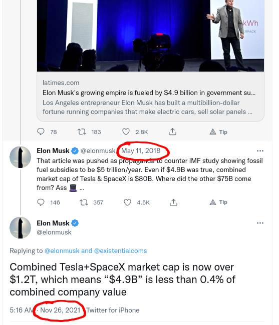 zei_squirrel's tweet photo. the hilarious part is that Musk got so unbelievably triggered by that exchange that he went back to it over 3 years later and replied. talk about rent-free https://t.co/oznRQZwcJi