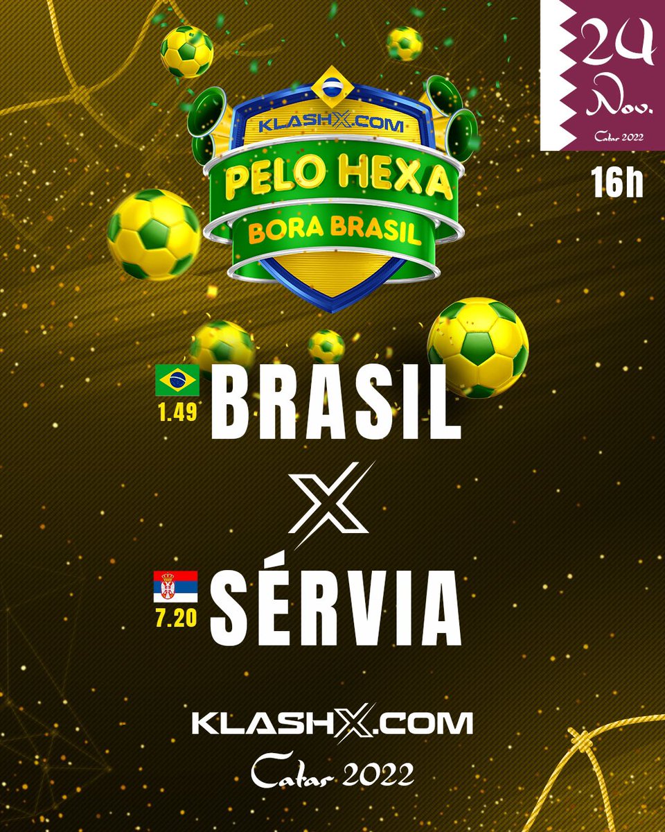 É dia de estreia do Brasil na #FIFAWorldCup! 🇧🇷

Faça já sua aposta na nossa seleção e em todos os jogos do torneio em nosso site! 🤑

Cadastre-se agora! 👀

➡️ bit.ly/Apostenaklashx

#klashx #fifa #worldcup2022 #apostasesportivas