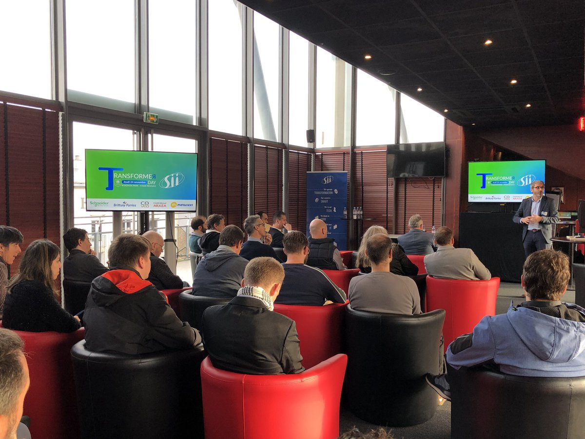 #TransfoDay <a href="/GroupeSII/">Groupe SII</a> au <a href="/staderennais/">Stade Rennais F.C.</a> Une journée sur l’actualité des métiers de nos clients. Rex et partage sur les problématique et les réussites respectives. Merci aux participants et aux intervenants <a href="/SchneiderElecFR/">Schneider Electric France</a> <a href="/BrittanyFerries/">Brittany Ferries</a> <a href="/cmarkea/">Crédit Mutuel Arkéa</a> <a href="/groupecovea/">Groupe Covéa</a> <a href="/metanext/">Metanext</a>