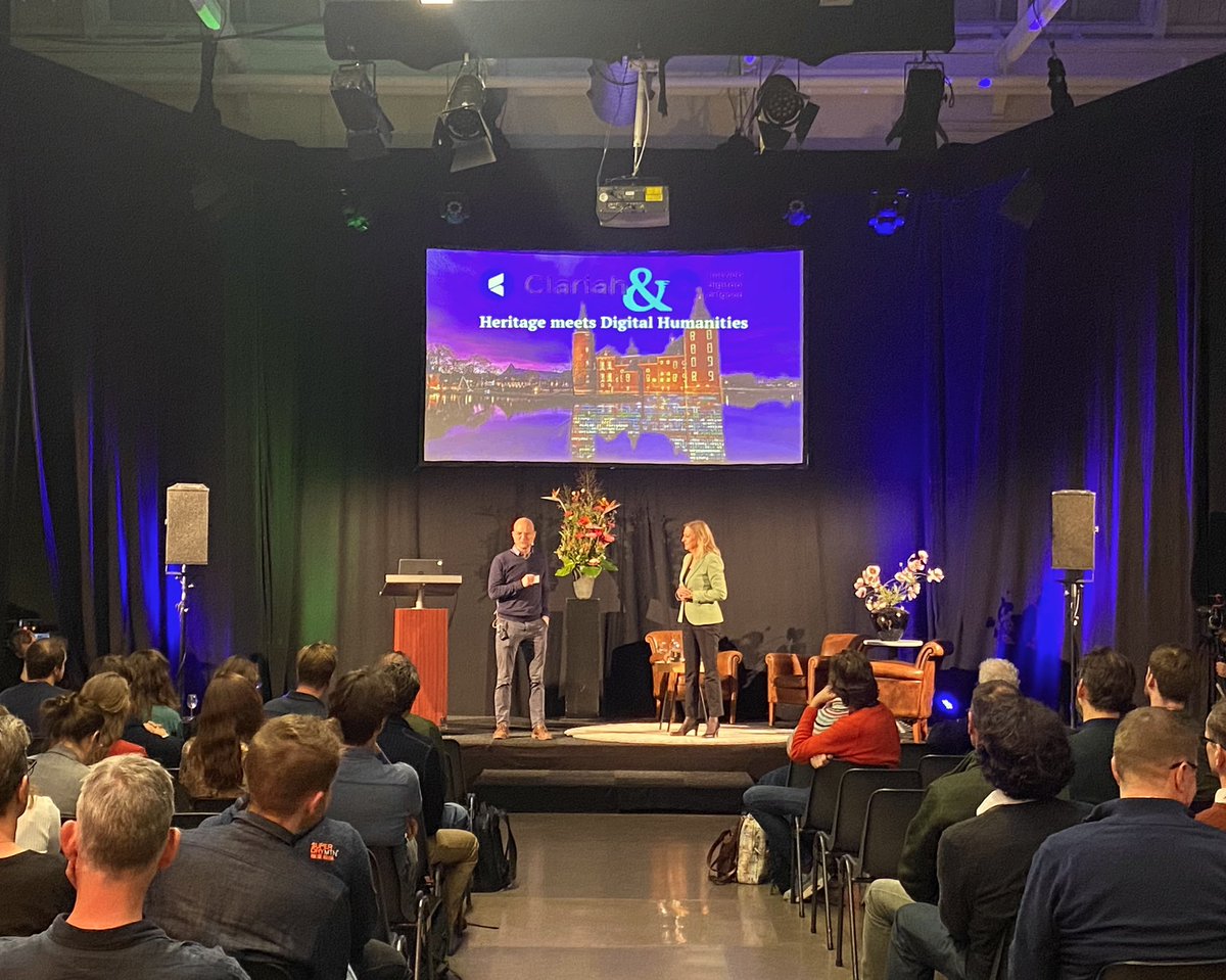 CLARIAH_NL's tweet photo. @Dirk_van_Miert and @Kirstenpaulusnl are closing the conference day with a surprise.. so keep an eye out for our upcoming posts and news items! #DataCall #FAIRdata https://t.co/SkQ7aihztP