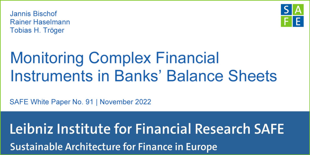 SAFE_Frankfurt's tweet photo. New SAFE White Paper No.91 "Monitoring Complex Financial Instruments in Banks’ Balance Sheets" by @JannisBischof, Rainer Haselmann, and @TobiasTroeger, provided by the Economic Governance Support Unit at the request of the @EP_Economics. #banking #ECB #supervision https://t.co/Q2ZOBSFJh8
