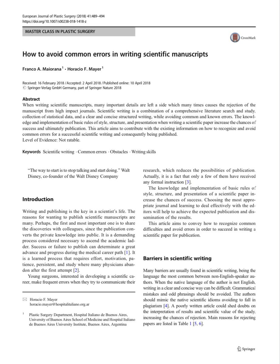 Bir makaleyi kaleme alırken araştırmacılar arasında yapılan bazı yaygın hatalar bulunmaktadır. Söz konusu bu hatalardan nasıl kaçınılabileceğini bölüm bölüm anlatan faydalı bir akademik çalışma ⬇️

Link: link.springer.com/article/10.100…
