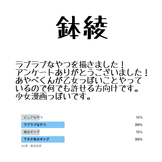 鉢綾
付き合っててラブラブなやつです。
アンケートありがとうございました! 