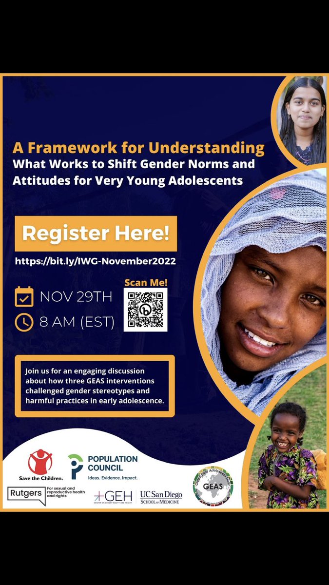 mirvanreeuwijk's tweet photo. ‼️Join us coming Tuesday, Nov 29th for an engaging and dynamic discussion about What Works to Shift Gender Norms and Attitudes for Very Young Adolescents, on basis of @geastudy results from 3 GTA interventions, including #Setara #CSE presented by @RutgersID! 1pm GMT/8pm WIB https://t.co/1RWas4cXRA