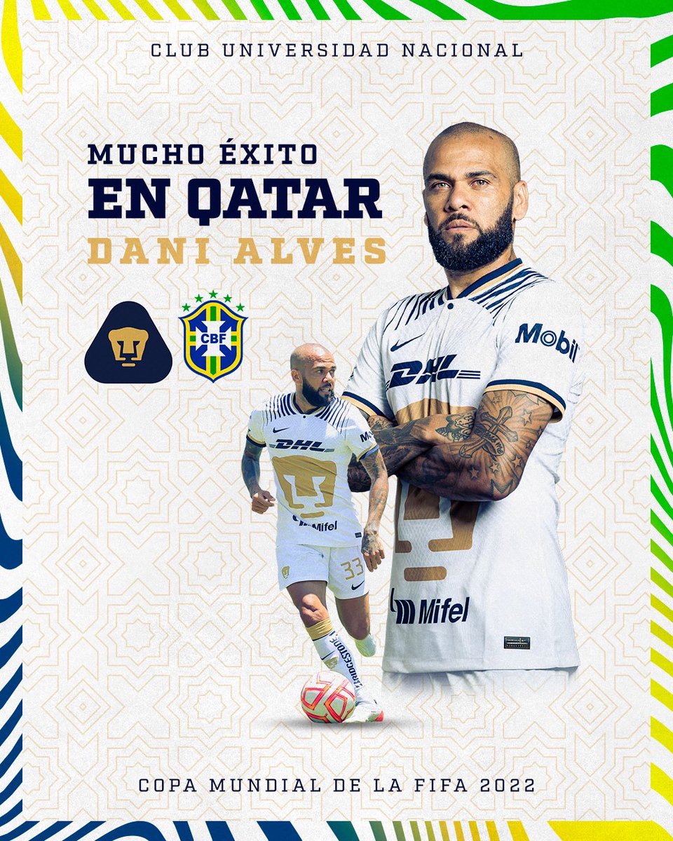 Día de debut en la 🏆 del 🌍 para 🇧🇷. 

Desde México le deseamos mucho éxito a <a href="/DaniAlvesD2/">Daniel Alves</a>.

¡Rómpela como grande! 🐾👊

#SoyDePumas #OrigenDeLaPasión