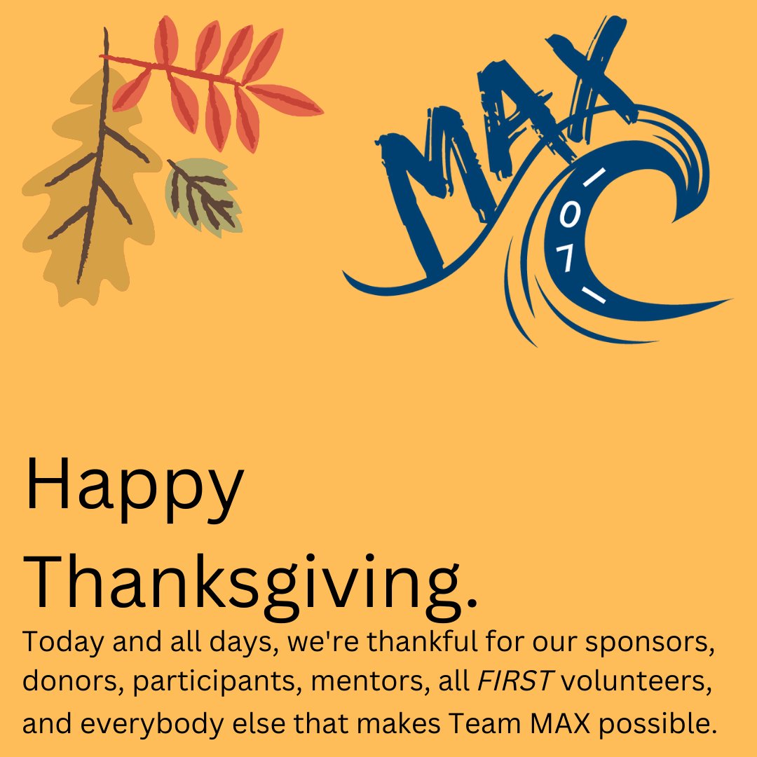 FRC1071's tweet photo. Happy Thanksgiving from Team MAX! #LetsMakeStuff #tothemax #wolcottct https://t.co/Z8UaafdK9W