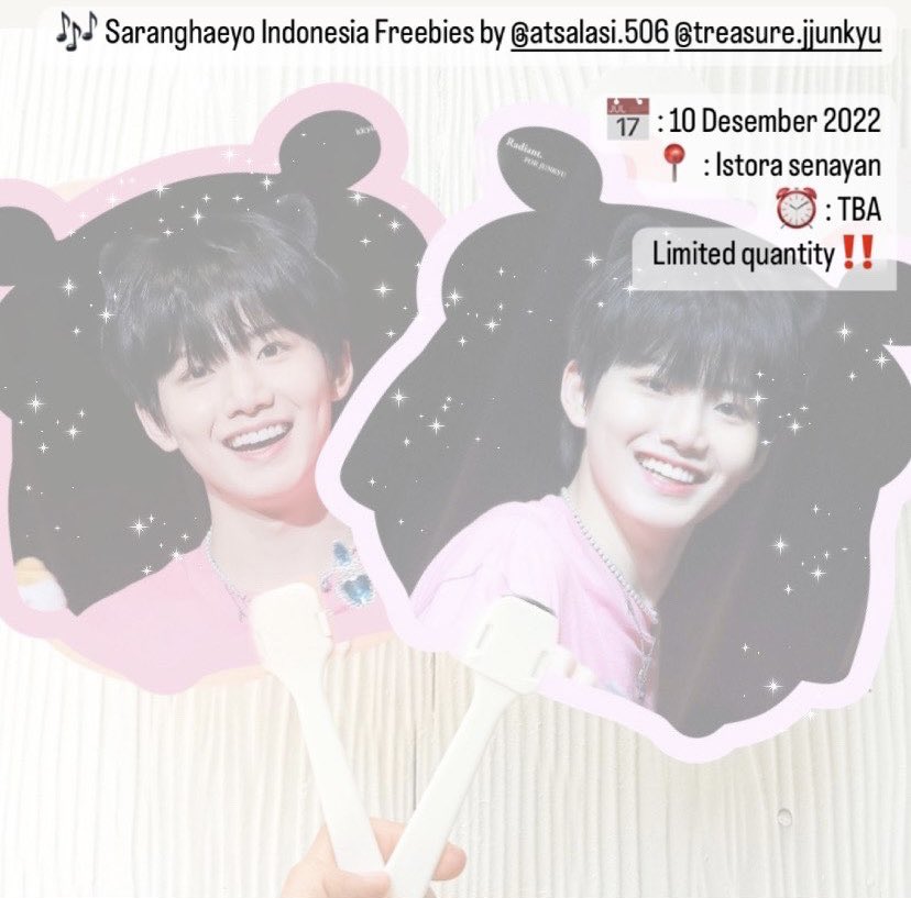 atsalasi506's tweet photo. 🎶 Saranghaeyo Indonesia Freebies by @atsalasi506 @treasure.jjunkyu on ig  -

📅 : 10 Desember 2022
📍 : Istora senayan
⏰ : TBA 
 Limited quantity‼️

Please help RT &amp; like this tweet❤️

See you, TEUME’s!!🤍

#SARANGHAEYOINDONESIA2022 #SHI2022 https://t.co/jNhKXtxtss