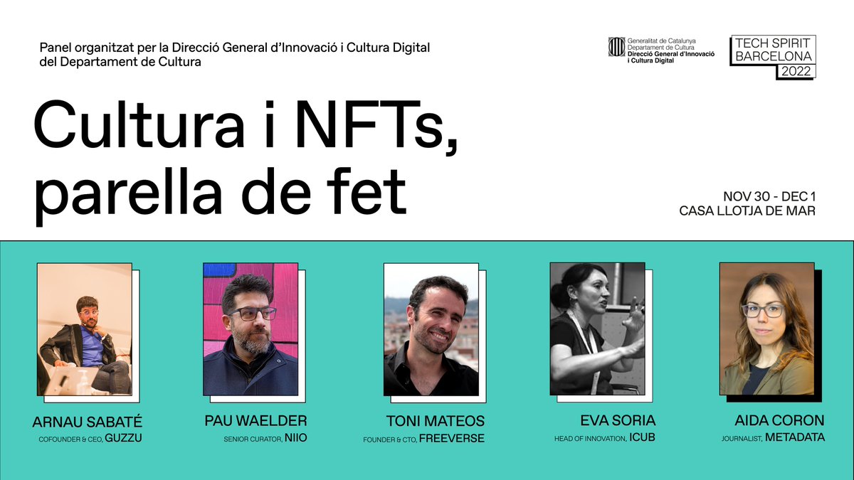 L'art digital fa dècades que és entre nosaltres, però quina revolució estan generant els NFTs? En parlarem amb <a href="/arnausabate/">Arnau Sabaté</a>, <a href="/tonimateos/">toni mateos</a>, <a href="/pauwl/">pauwl</a> i <a href="/evasoriapuig72/">eva sòria puig</a> al #TechSpirit

🗓️1 de desembre
🕔17h

<a href="/culturadigicat/">Cultura Digital</a>