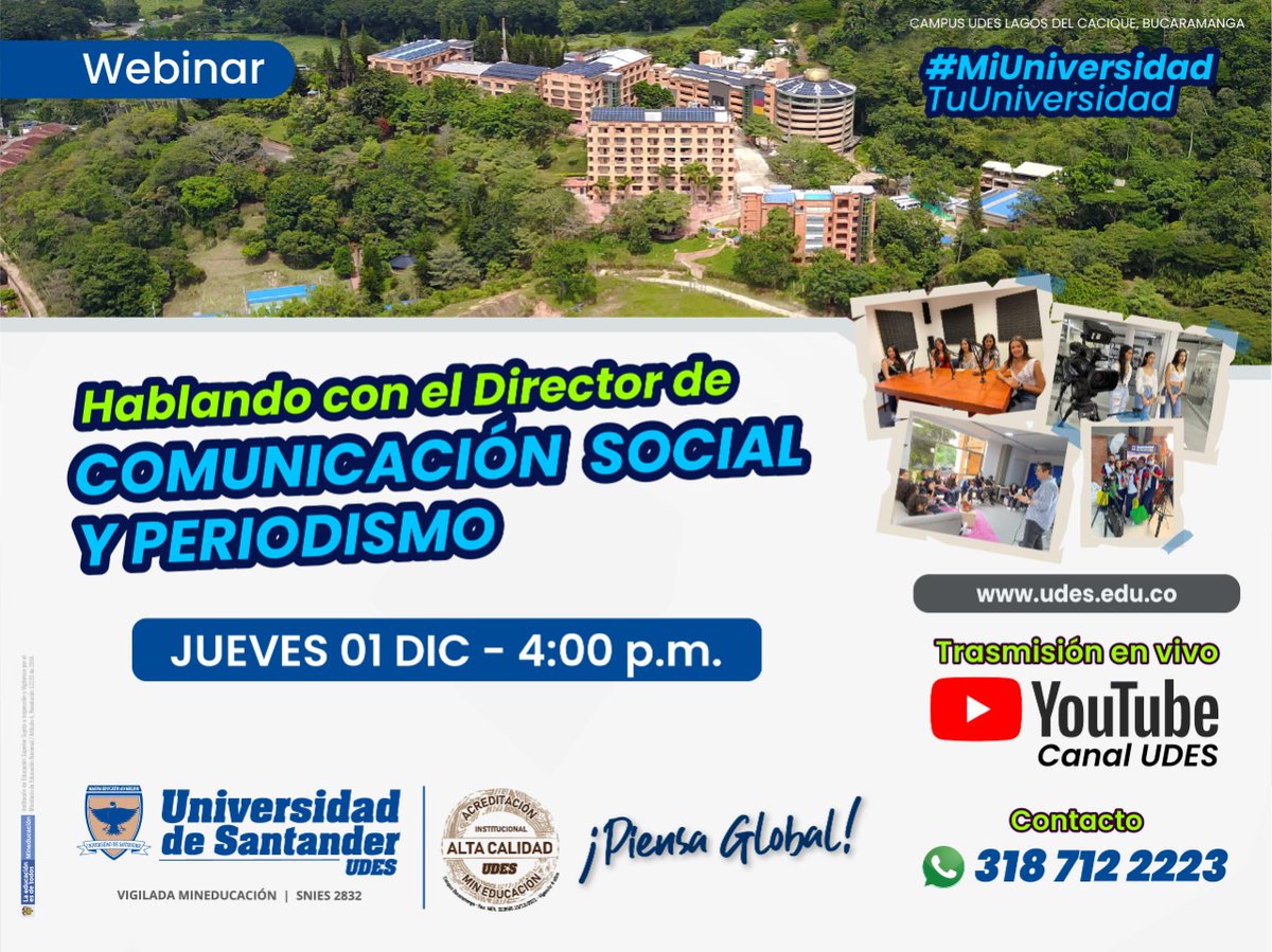 udes_oficial's tweet photo. #AgendaUDES |¡Atención #AspiranteUDES preparamos un espacio ideal para ti! No te pierdas este 1 de diciembre desde las 4:00pm Webinar 'Hablando con el Director del @ComSocial_udes un espacio para conocer los beneficios, el perfil ocupacional y las ventajas de ser #EstudianteUDES https://t.co/TtKUsvjTU7