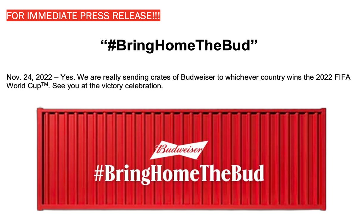 Remember when we said winning country gets the beer? They also get a victory celebration on us. It's gonna be big. 

Help us #BringHomeTheBud
