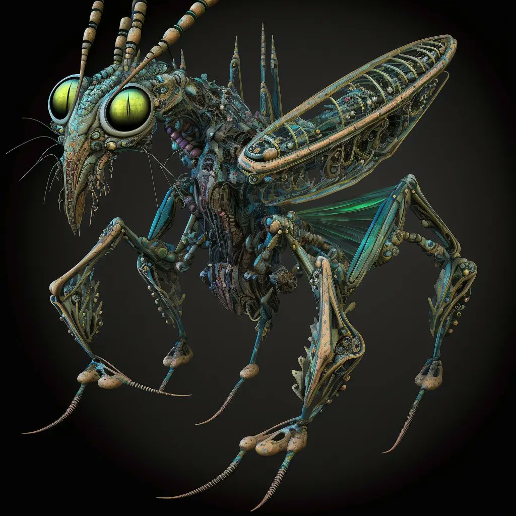 retinafunk's tweet photo. Mantis DMT entity, biomechanic , psychedelic entity imagined with Midjourney v4.2 #dmtvisions #dmtentity #mantis #insect #insectoid #biomechanics #tryptaminepalace #psychedelicart #aiart #midjourneyV4 #midjourney #AIArtCommuity #retinafunk https://t.co/bgaW8YtwIb