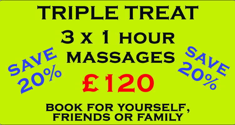 Not 1
Not 2
But 3 !!!!!

Call us to book for you or a friend
02476 591600

Or purchase via paypal to optimum@elite-therapy.com