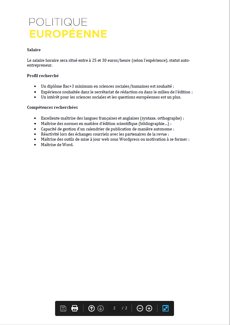 🚨 JOB ALERT 🚨 <a href="/PolEurop/">Politique européenne</a> recherche un secrétaire de rédaction à partir de Janvier 2023. Pour plus d'informations, voir l'offre ci-jointe. RT appréciés !